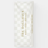 Chic Neutral Tan Checkered Shop Name Banner (Vertikal)