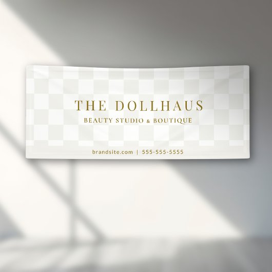Chic Neutral Tan Checkered Shop Name Banner