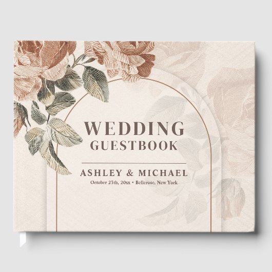 Chic neutrale Erdtöne rostige Rose fallen bogenför Gästebuch (Vorderseite)