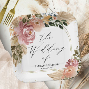 Chic neutrale Farben Boho Floral Hochzeit Pappteller