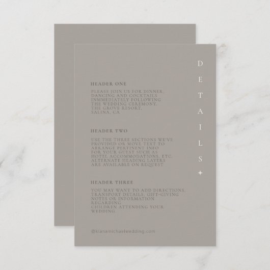 Chic Neutrals Wedding Details Taupe ID1020 Begleitkarte (Vorne/Hinten)