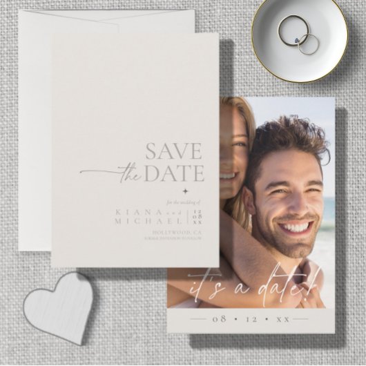 Chic Neutrals Wedding Foto Bone White Vert ID1020 Save The Date