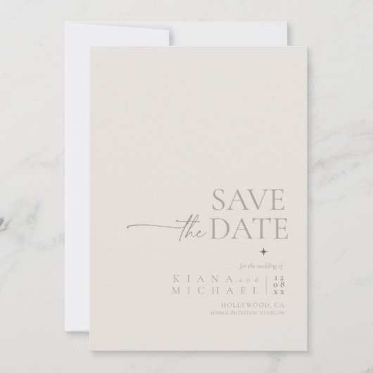 Chic Neutrals Wedding Foto Bone White Vert ID1020 Save The Date (Vorderseite)
