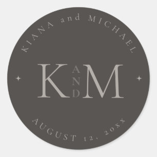 Chic Neutrals Wedding Initials Charcoal ID1020 Runder Aufkleber