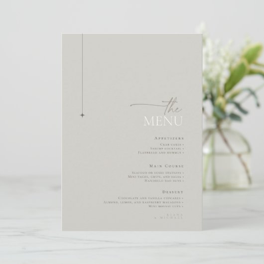 Chic Neutrals Wedding Menu Pastel Gray ID1020 (Stehend Vorderseite)