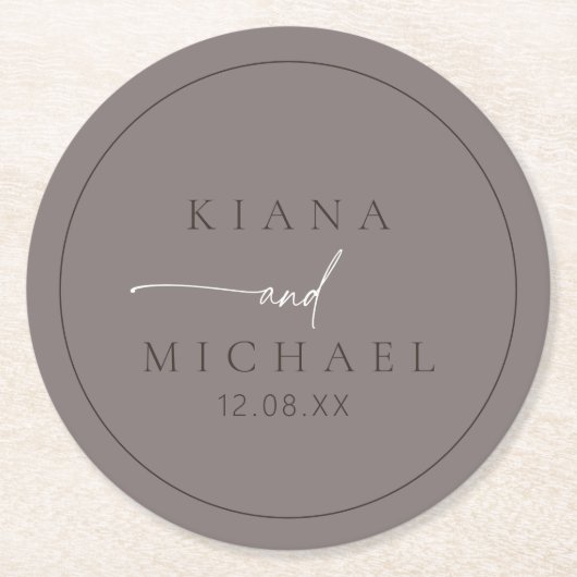 Chic Neutrals Wedding Warm Gray ID1020 Runder Pappuntersetzer (Vorderseite)