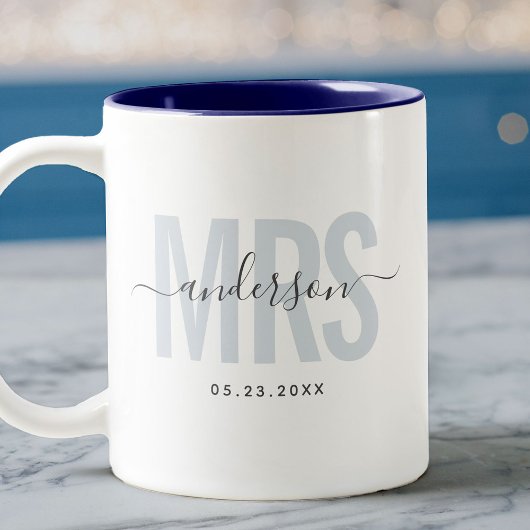 Chic New MRS Individuelle Name Wedding Date Blue Zweifarbige Tasse