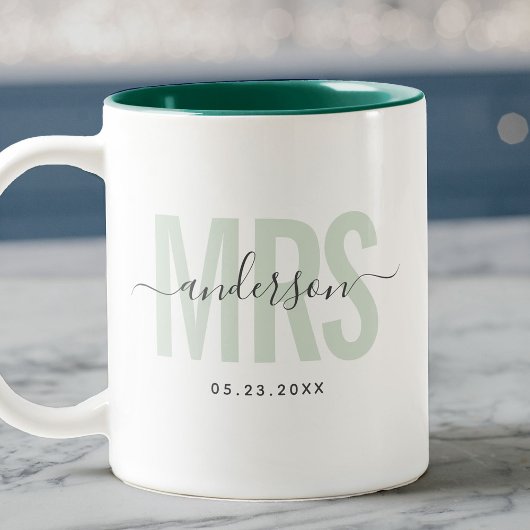 Chic New MRS Individuelle Name Wedding Date Sage G Zweifarbige Tasse