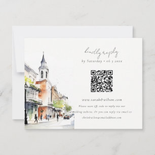 Chic New Orleans Louisiana QR Code Wedding RSVP Karte