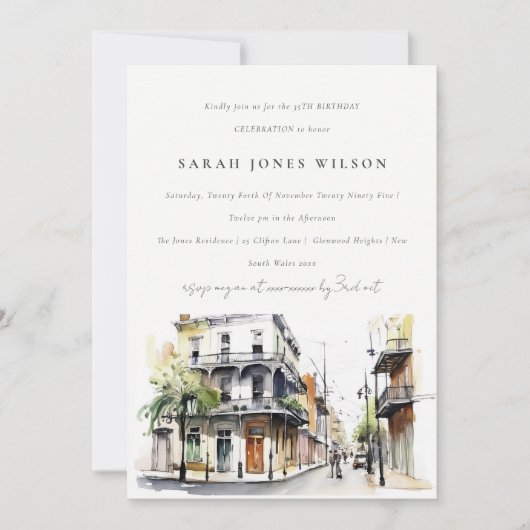 Chic New Orleans Louisiana Watercolor Einladung (Vorderseite)