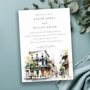 Chic New Orleans Louisiana Watercolor Wedding Einladung