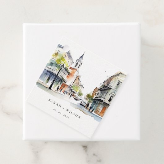 Chic New Orleans Louisiana Watercolor Wedding Geschenkanhänger (Beispiel)