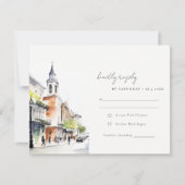 Chic New Orleans Louisiana Watercolor Wedding RSVP Karte (Vorderseite)