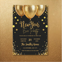 Chic New Year' Eve Party Gold Glitter Black Einladung