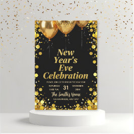 Chic New Year' Eve Party Gold Glitter Black Einladung