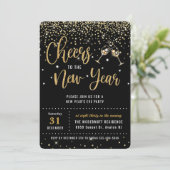 Chic New Year's Eve Party Black Gold Glitzer Invit Einladung (Stehend Vorderseite)