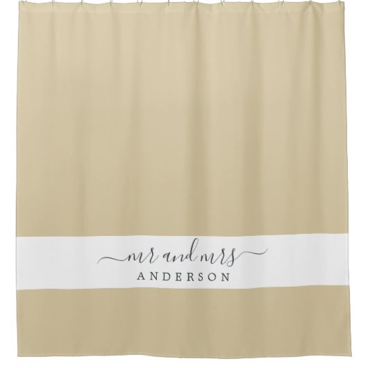 Chic Newlywed Mr. Beige Sand Monogram Duschvorhang (Vorderseite)
