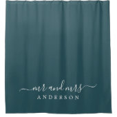 Chic Newlywed Mr. Dark Emerald Monogram Duschvorhang (Vorderseite)