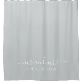 Chic Newlywed Mr. Dark Misty Gray Monogram Duschvorhang