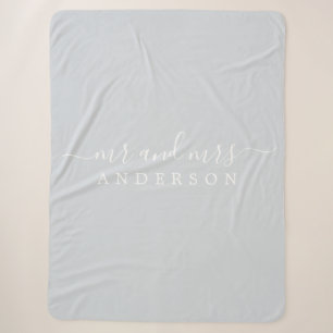Chic Newlywed Mr. Ice Blue Monogram Sherpadecke