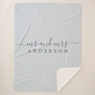 Chic Newlywed Mr. Ice Blue Monogram Sherpadecke