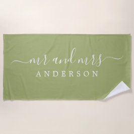 Chic Newlywed Mr. Monogram Leaf Green Strandtuch