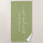 Chic Newlywed Mr. Monogram Leaf Green Strandtuch (Vorderseite)
