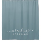Chic Newlywed Mr. Stone Blue Monogram Duschvorhang (Vorderseite)