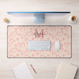 Chic Niedlich Blush Pink Herzmuster Monogramm Schreibtischunterlage