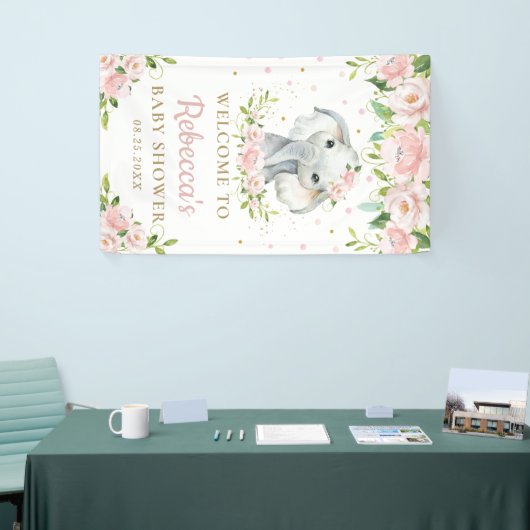 Chic Niedlich Elephant Pink Floral Hintergrund Wil Banner (Messeveranstaltung)