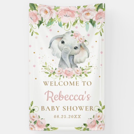Chic Niedlich Elephant Pink Floral Hintergrund Wil Banner (Vertikal)