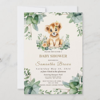 Chic Niedlich Lioness Cub & Greenery Girl Baby Sho Einladung