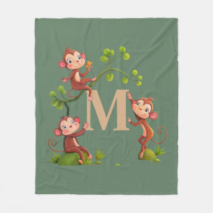 Chic Niedliche Affen, Golden Monogram auf Laurel G Fleecedecke