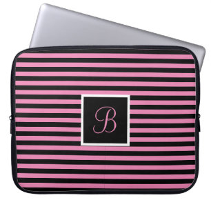 Chic Niedlicher Anfangsbuchstabe Rosa und Schwarz Laptopschutzhülle