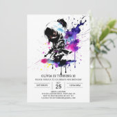 Chic Ninja Custom Girl Geburtstag Einladung (Stehend Vorderseite)