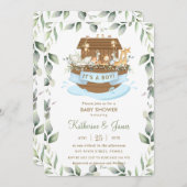Chic Noahs Ark Animals Greenery Boy Baby Shower Einladung (Vorne/Hinten)