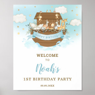 Chic Noahs Ark Boy Birthday Party Willkommen Poster