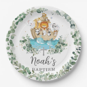 Chic Noahs Ark Greenery Taufe Christening Pappteller