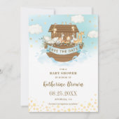 Chic Noahs Ark Niedlicher Tiere Boy Baby Shower Save The Date (Vorderseite)