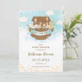 Chic Noahs Ark Niedlicher Tiere Boy Baby Shower Save The Date (Stehend Vorderseite)