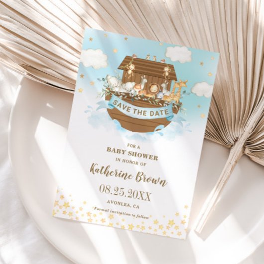 Chic Noahs Ark Niedlicher Tiere Boy Baby Shower Save The Date