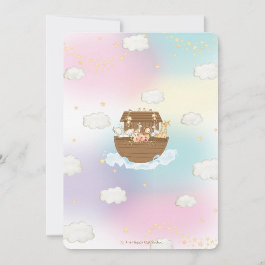 Chic Noahs Ark Niedlicher Tiere Girl Baby Dusche Einladung (Rückseite)