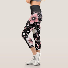 Chic Noir Blooms Capri Leggings