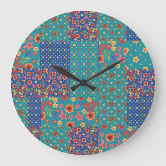 Chic Nostalgic Imitate Patchwork Round Wall Clock Große Wanduhr (Vorderseite)