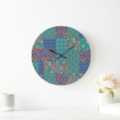 Chic Nostalgic Imitate Patchwork Round Wall Clock Große Wanduhr (Zuhause)
