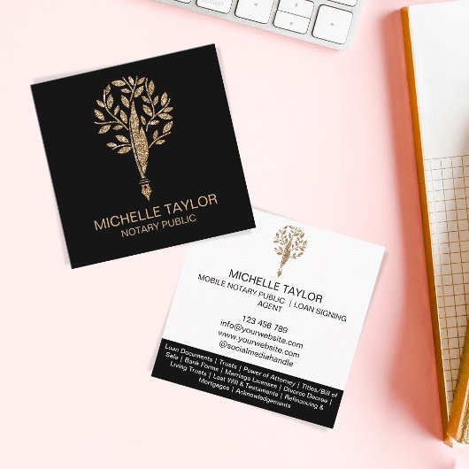 Chic Notary Loan Signing Agent Content Writer Copy Quadratische Visitenkarte