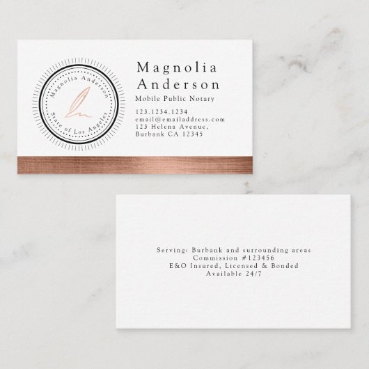 Chic Notary Loan Signing Briefmarke Rose Gold Foil Visitenkarte (Vorne/Hinten)