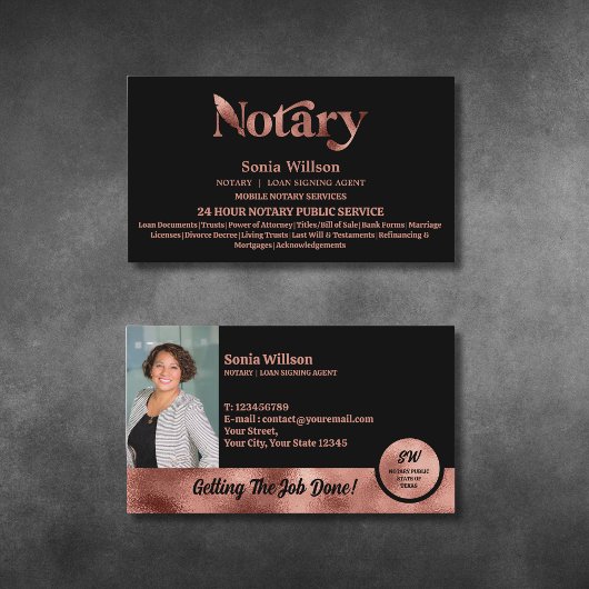 Chic Notary Public Rose Gold Foto Signing Visitenkarte