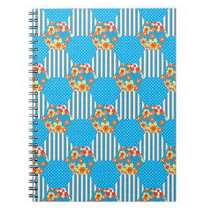 Chic Notebook: Blumenstreifen Polka Dots Patchwork Notizblock