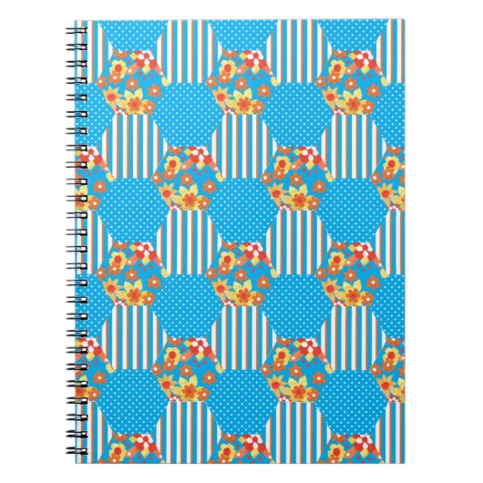 Chic Notebook: Blumenstreifen Polka Dots Patchwork Notizblock (Vorderseite)